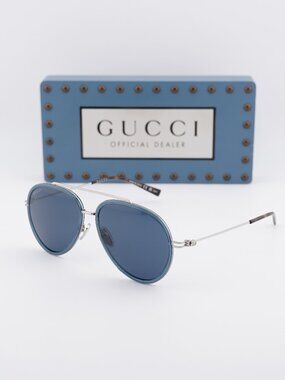New Gucci Blue Silver Pilot Frame Sunglasses GG0941S 004 Gucci GG0941S 004 Silver Blue Pilot Sunglasses - eye-oo.com main image 3